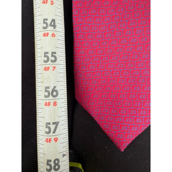 Handmade Neck Tie in Red with Blue Squares 100% Silk Mens Size 58 in - Picture 3 of 3